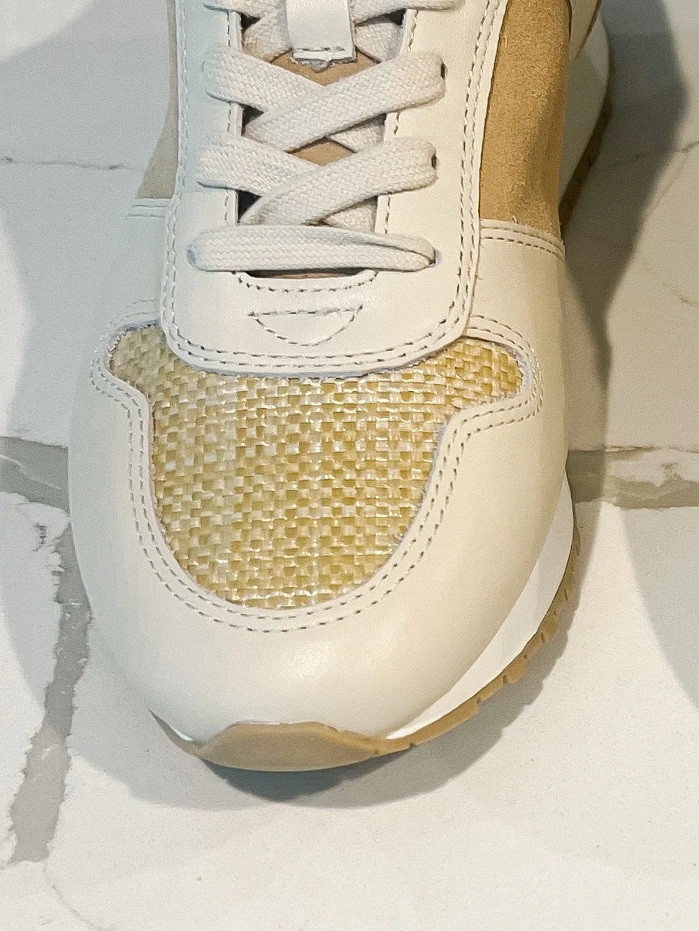 J. McLaughlin Emerson Rattan Leather Suede Tan and Beige Sneakers Womens Sz 7 M